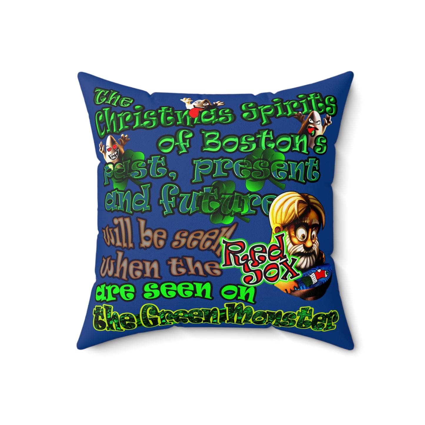 christmas spirits of boston - Faux Suede Square Pillow - (dark blue)