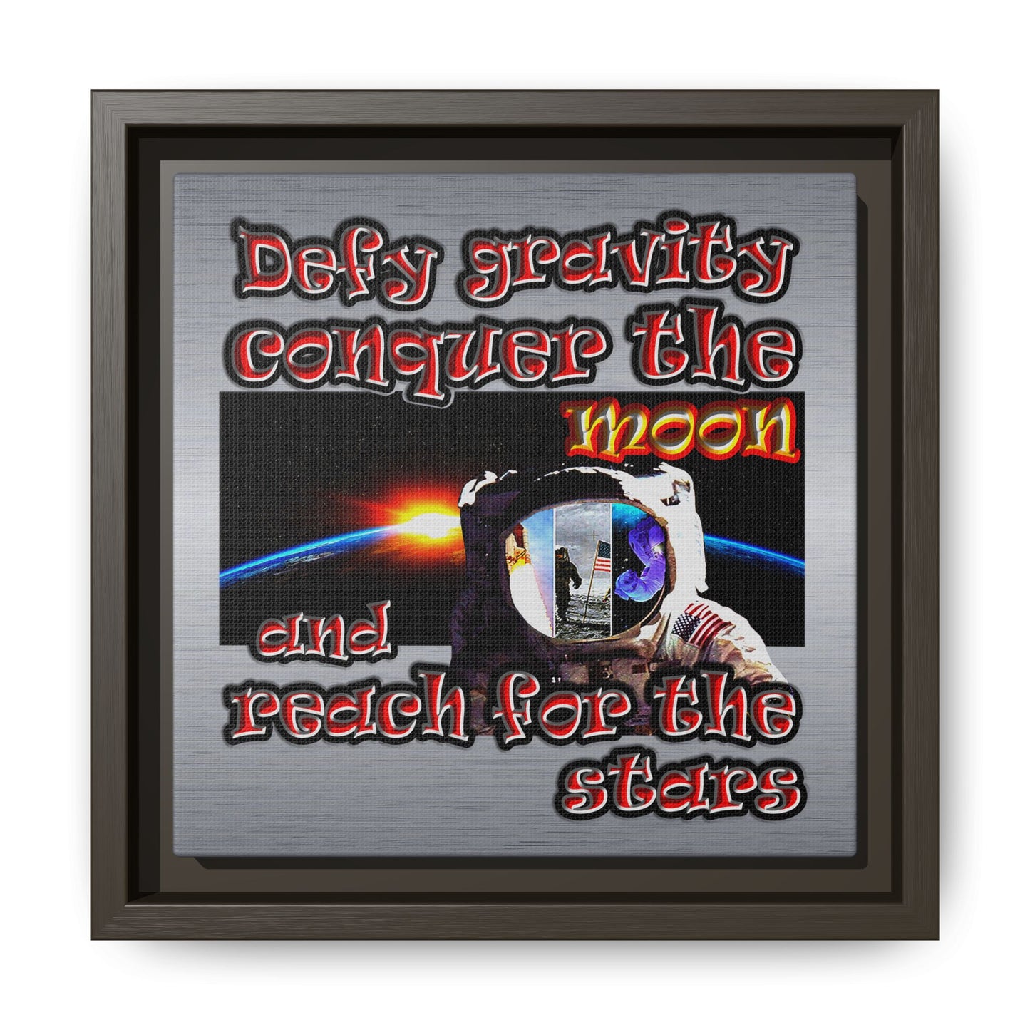 defy conquer reach - framed canvas art (brushed nickel)
