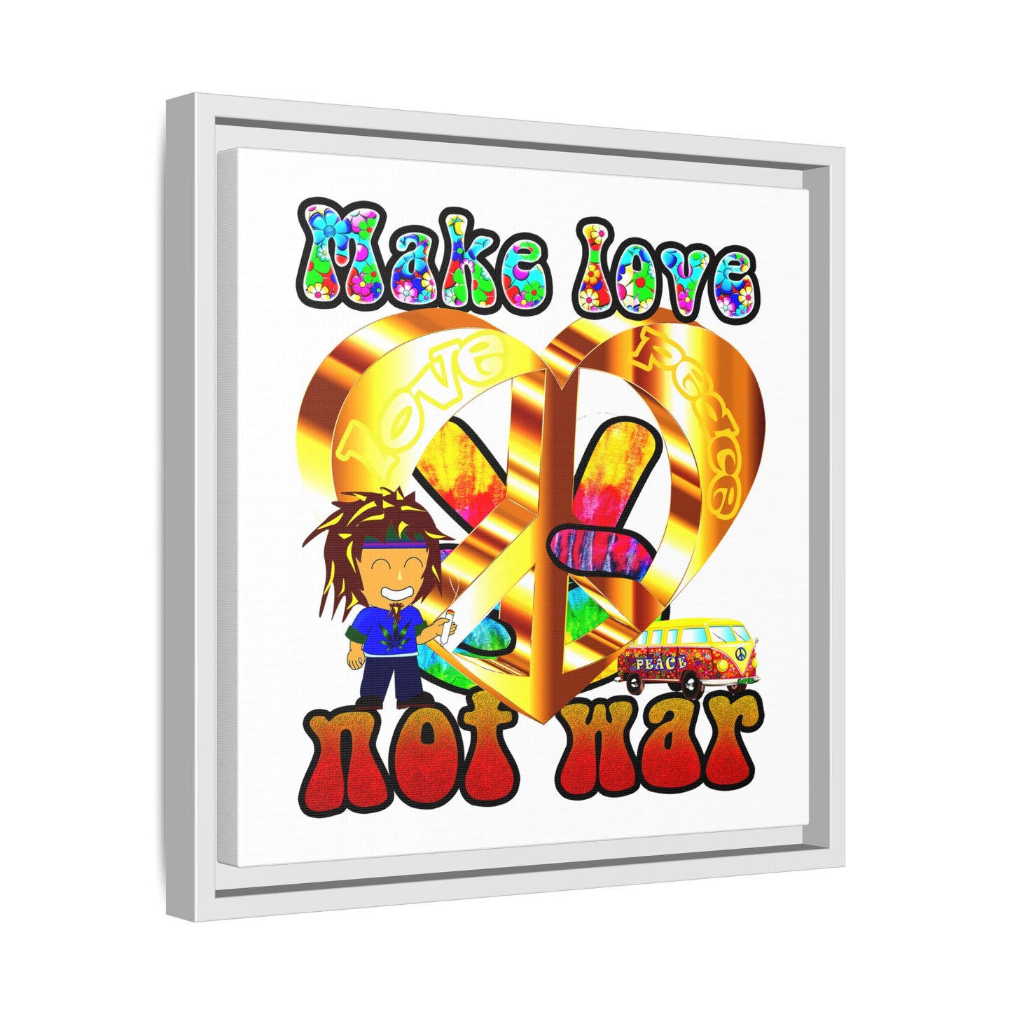 love peace - framed canvas art (white)