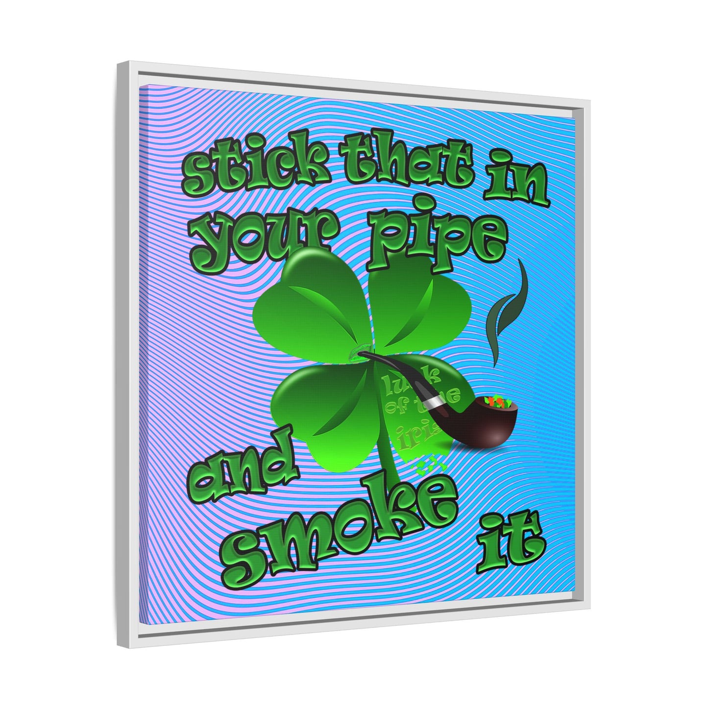 stick that in your pipe and smoke it - framed canvas art (light blue-purple wave)