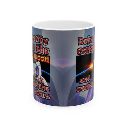 defy conquer reach - White Mug (grey-pink wave)