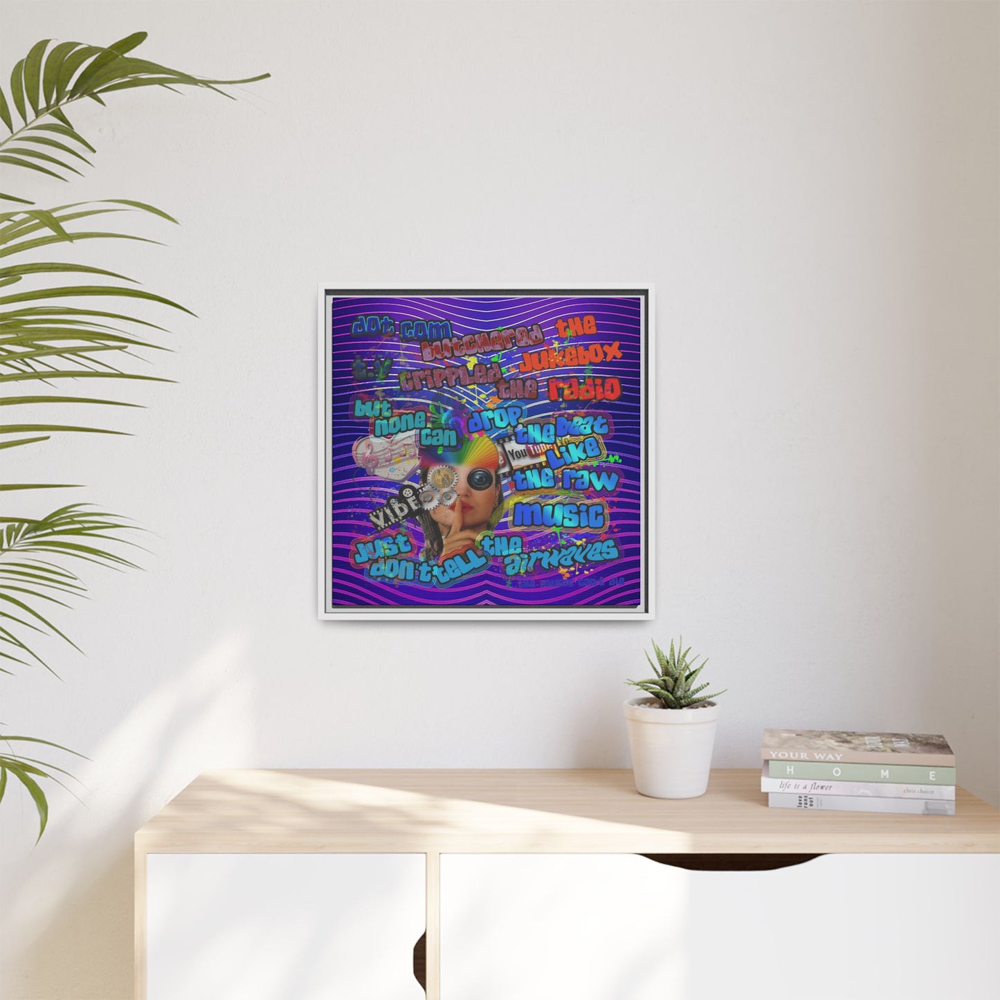 drop the beat - framed canvas art (purple wave)
