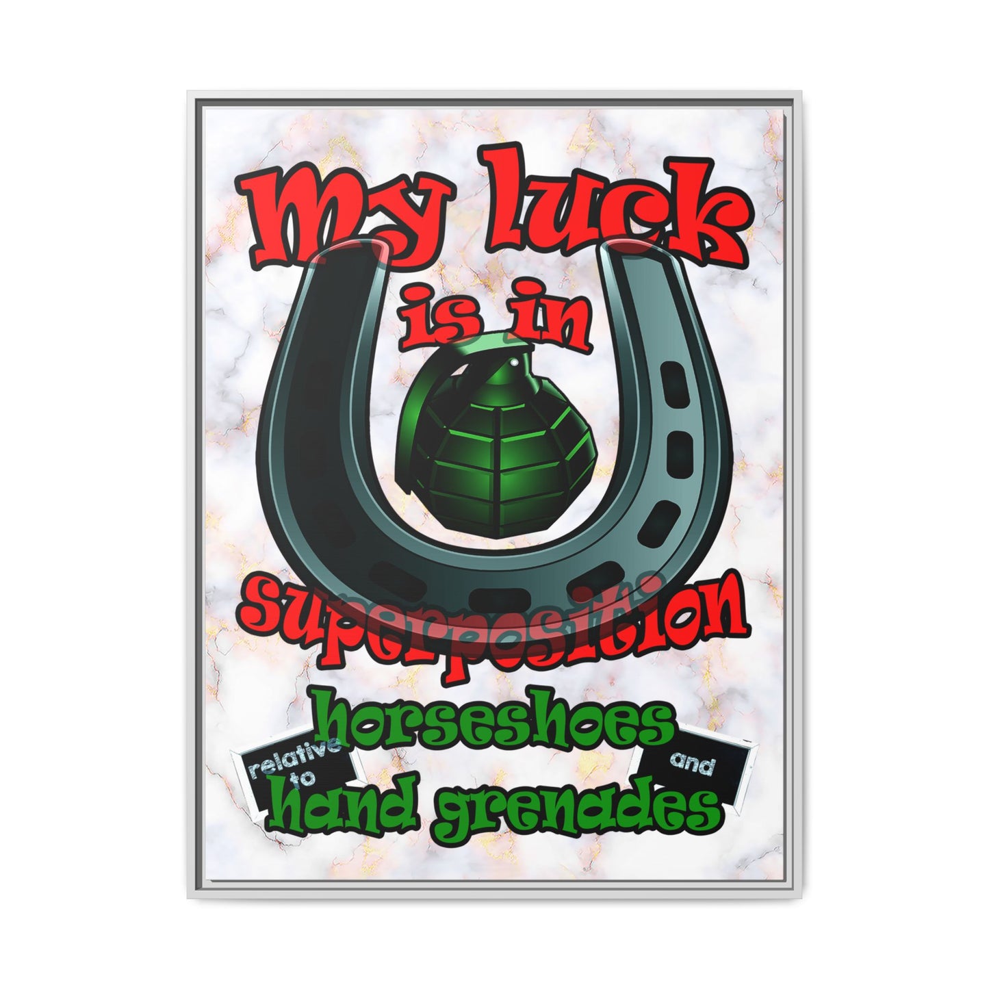 my luck - framed canvas art (white marble)