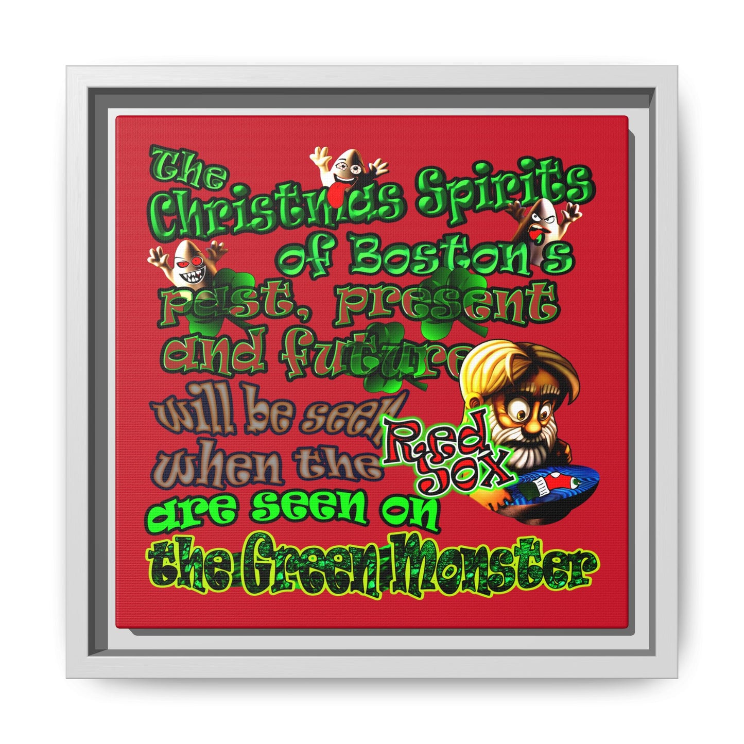 christmas spirits of boston - framed canvas art (dark red)