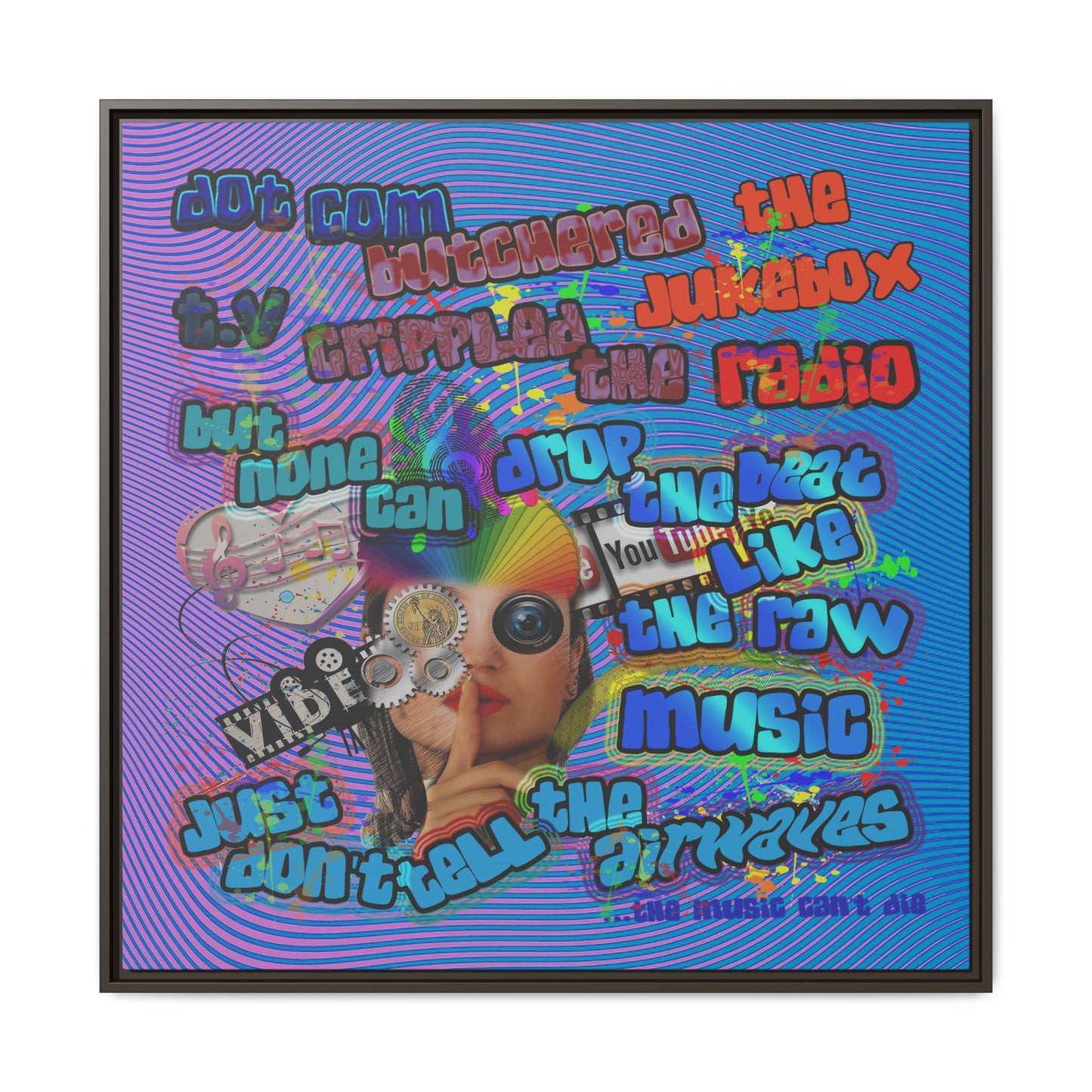 drop the beat - framed canvas art (light blue-purple wave)