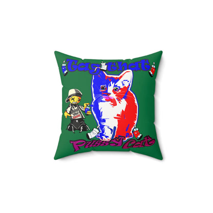 tag that - Faux Suede Square Pillow - (dark green)