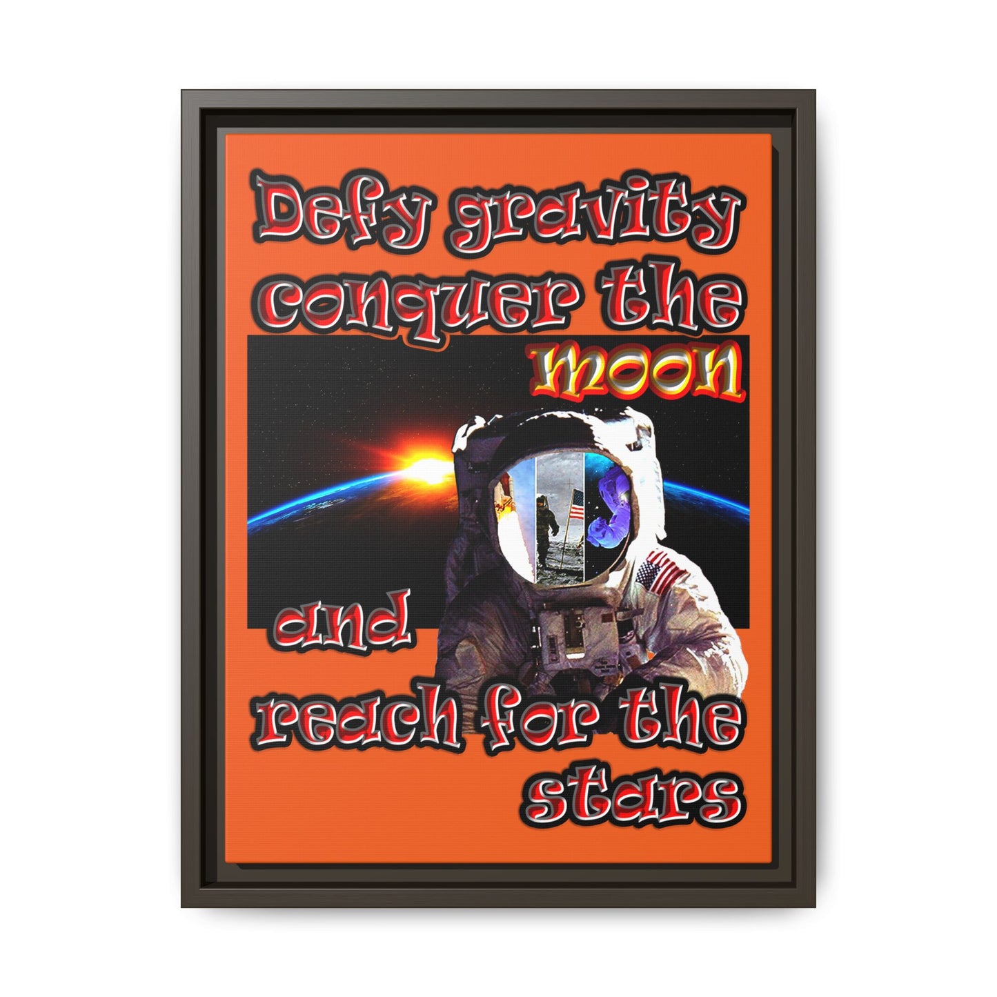 defy conquer reach - framed canvas art (orange)