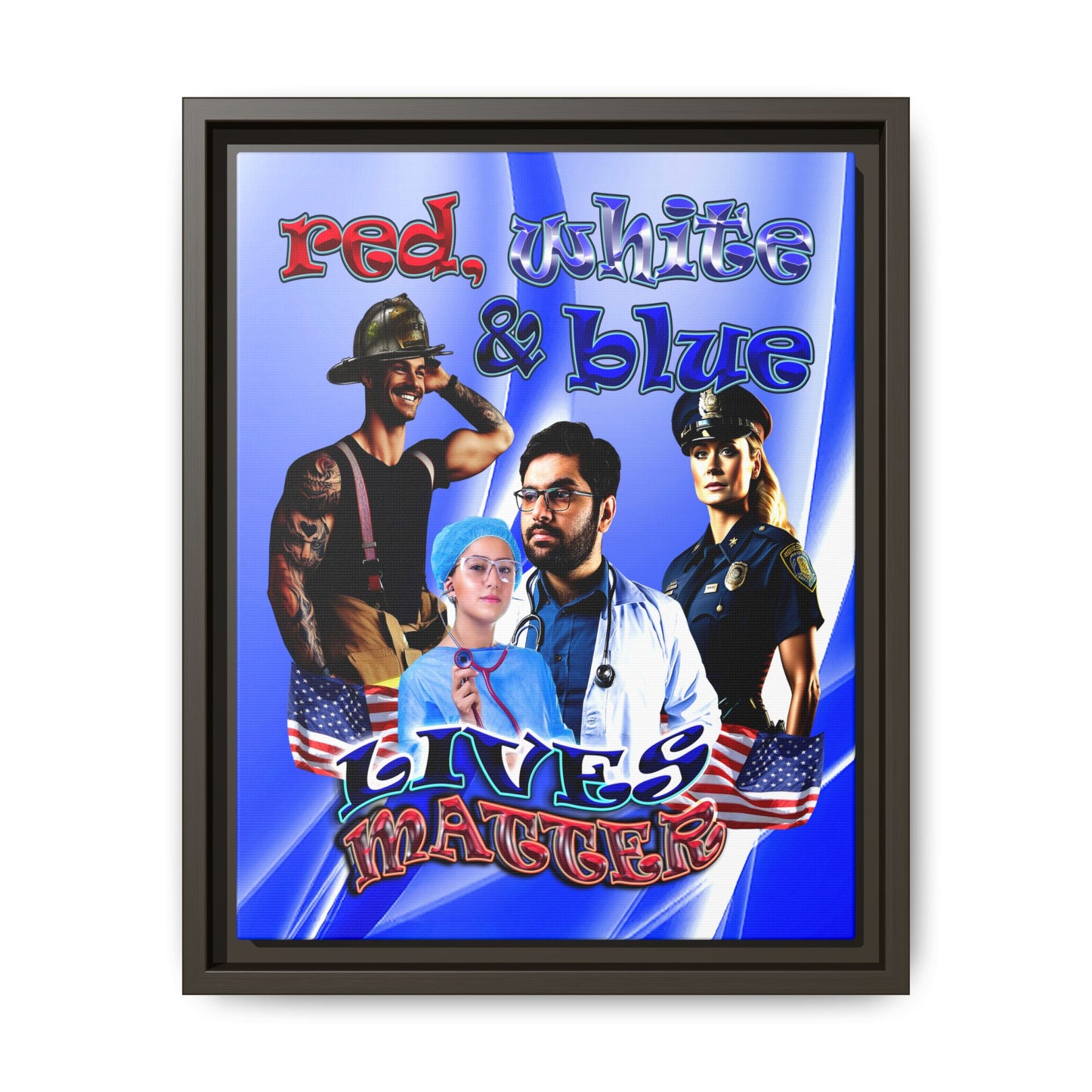 rw&b lives matter - framed canvas art (blue-white wave)