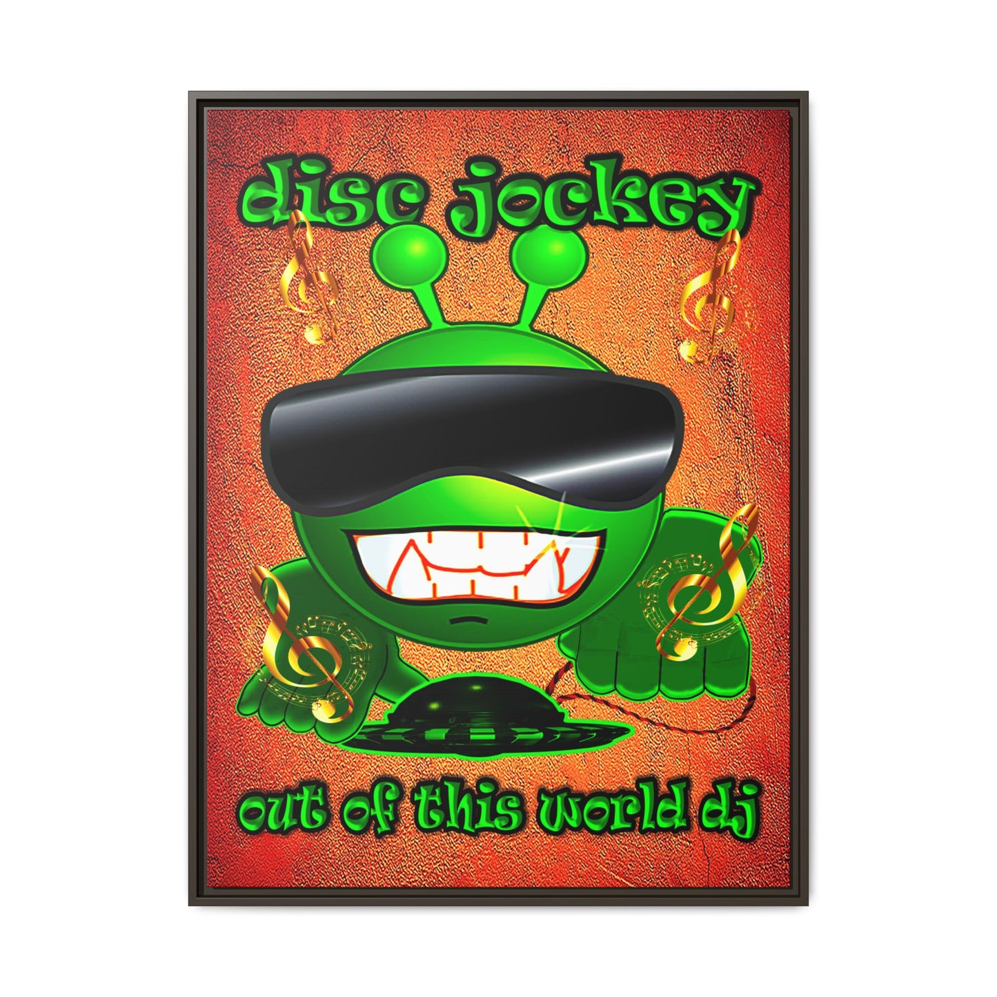 disc jockey - framed canvas art (burnt orange)