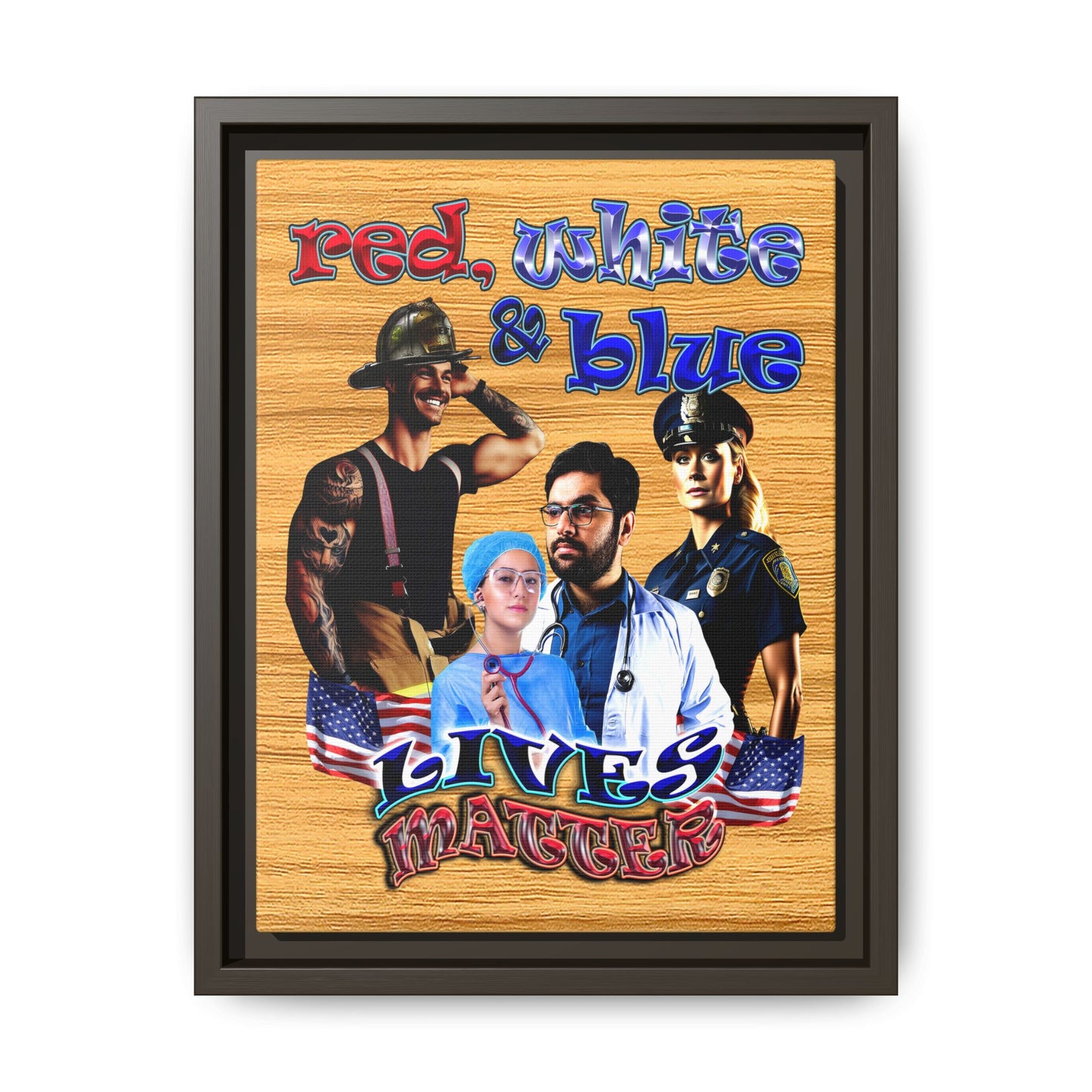rw&b lives matter - framed canvas art (butterscotch wood finish)