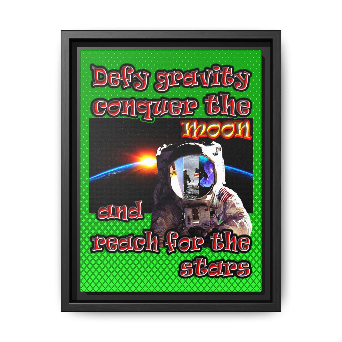 defy conquer reach - framed canvas art (logo green)