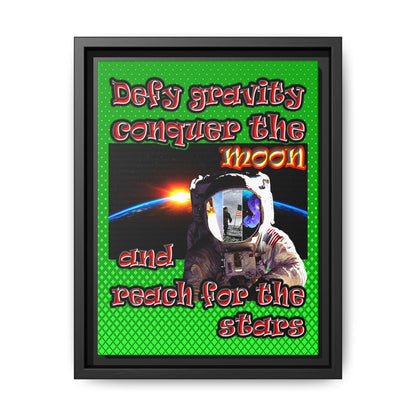 defy conquer reach - framed canvas art (logo green)