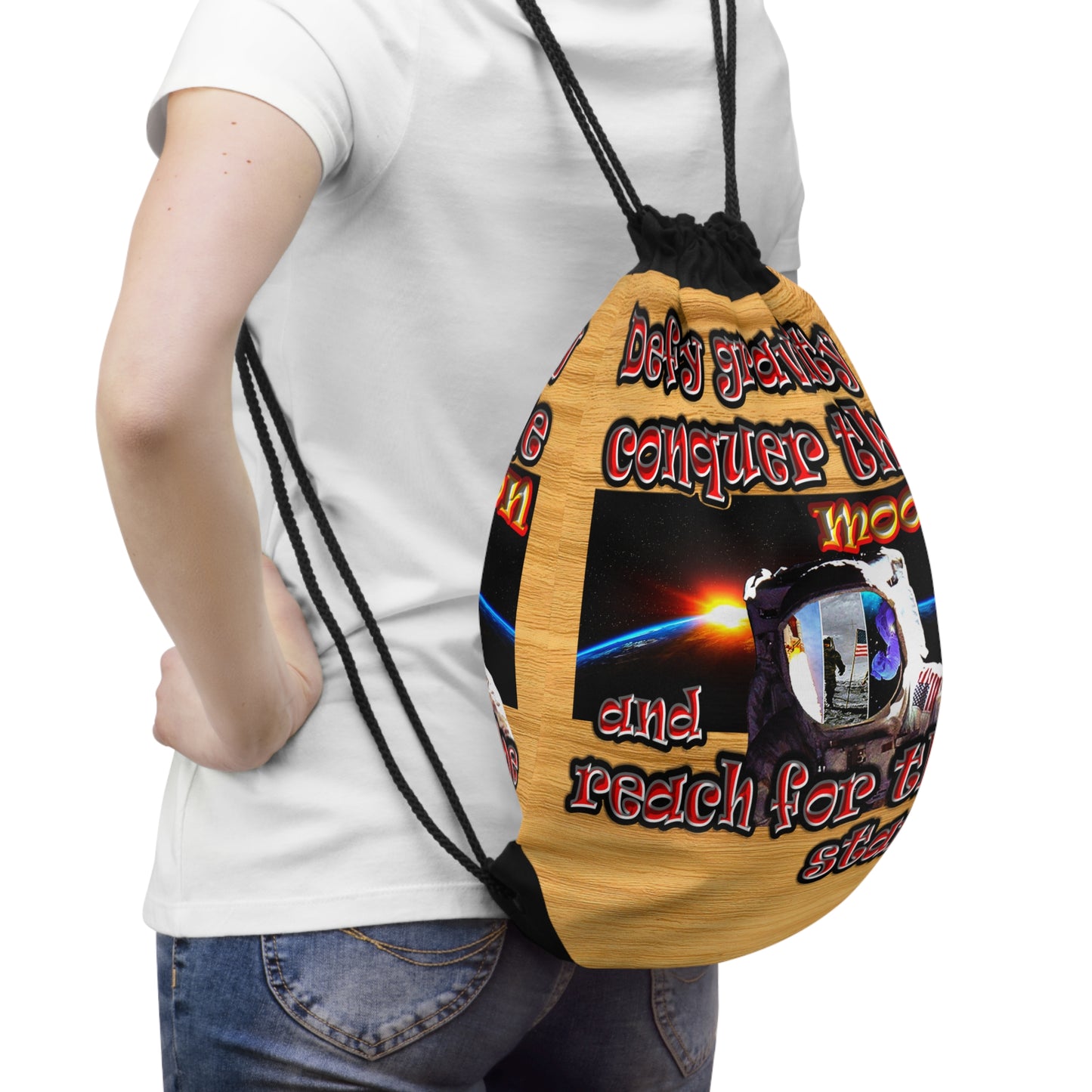 defy conquer reach - Drawstring Bag (butterscotch wood finish)