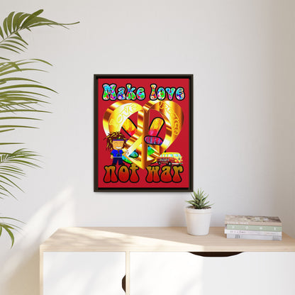 love peace - framed canvas art (dark red)