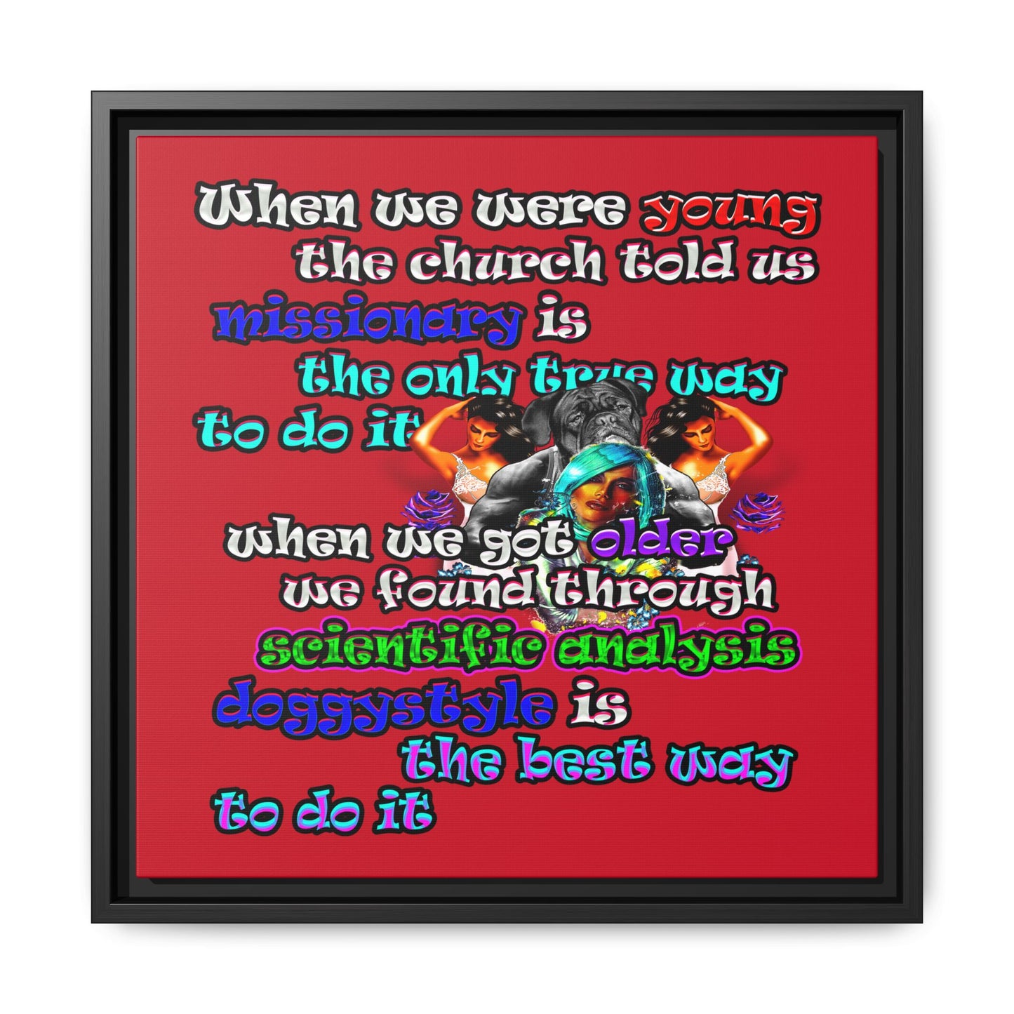 doggystyle - framed canvas art (dark red)
