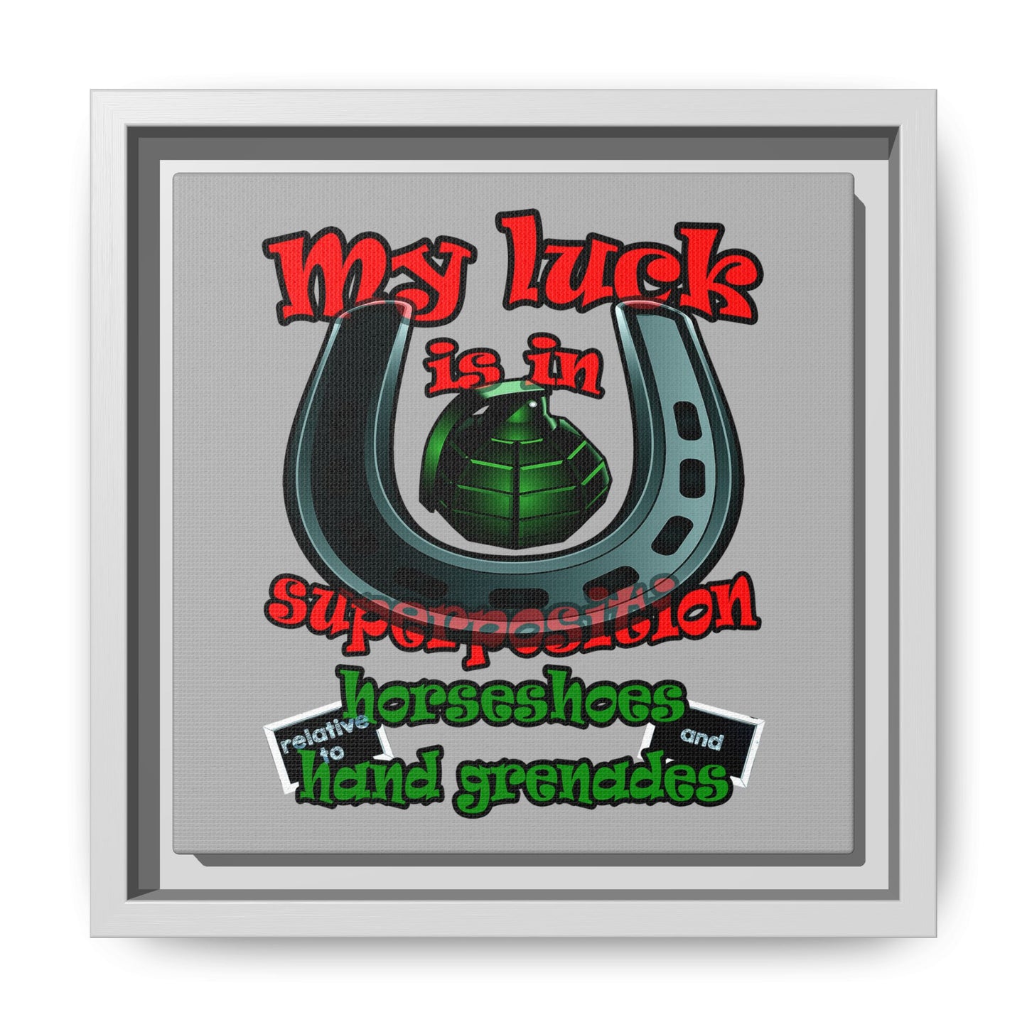 my luck - framed canvas art (light grey)