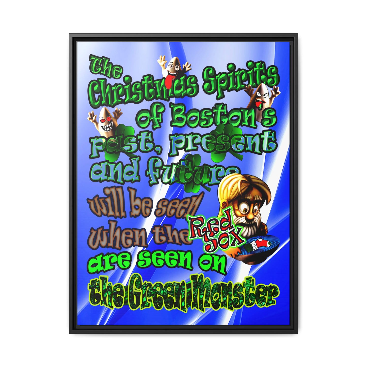 christmas spirits of boston - framed canvas art (blue-white wave)