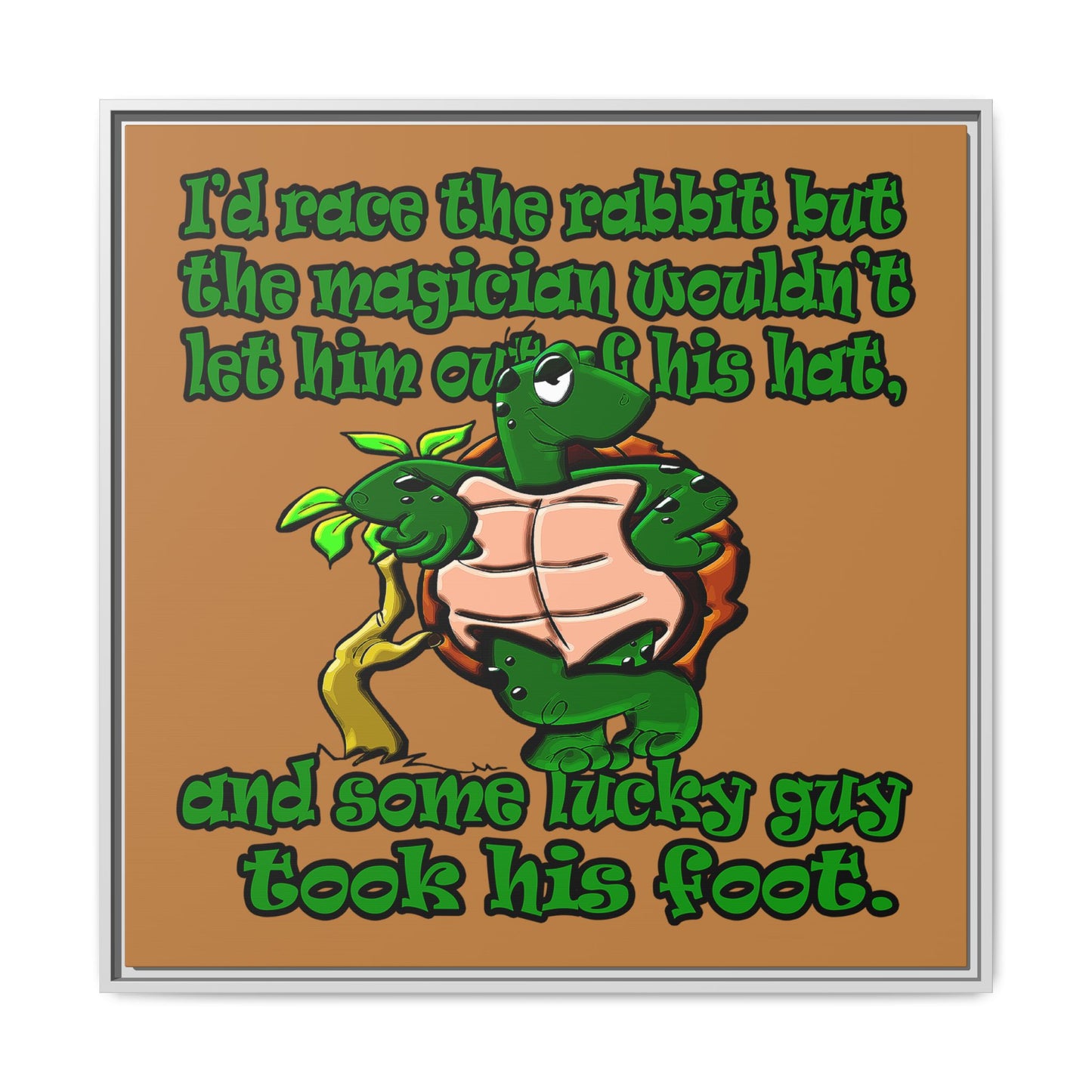 turtle race - framed canvas art (light brown)