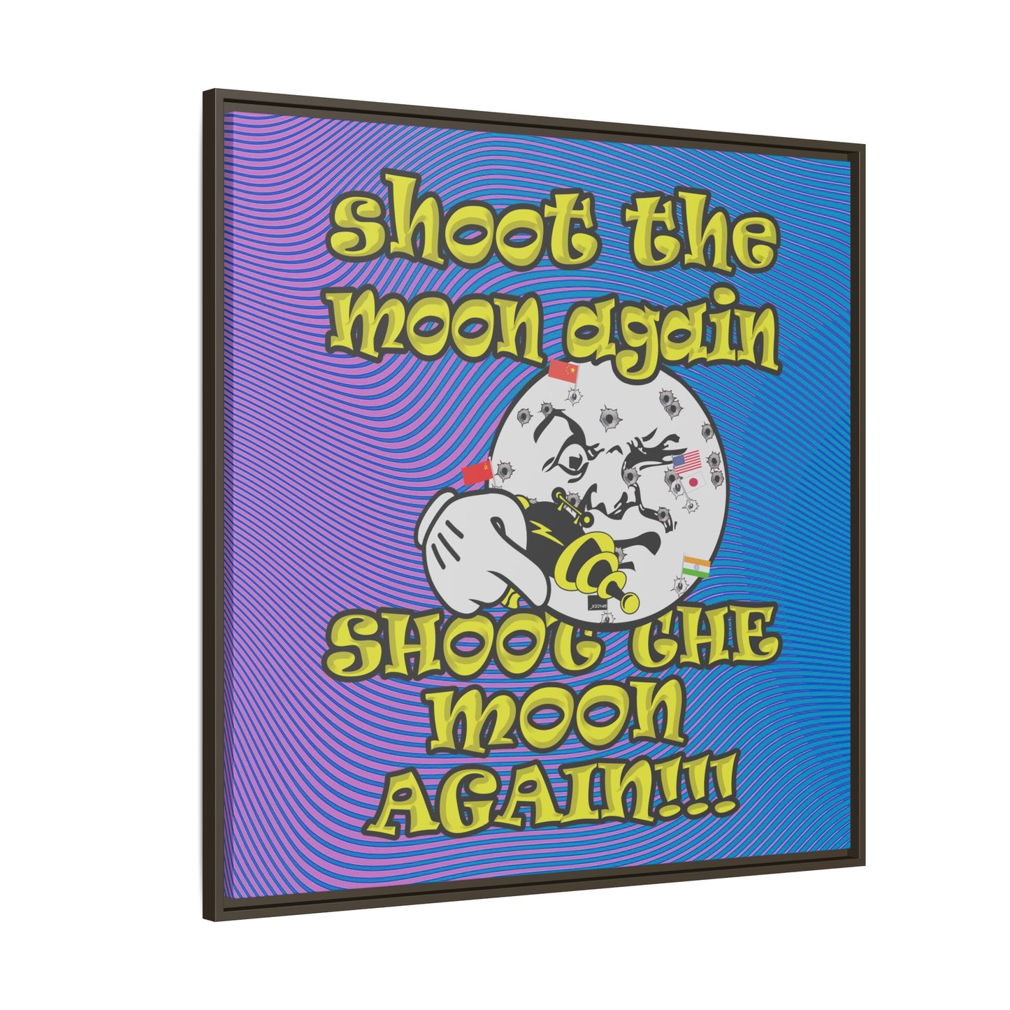 shoot the moon again - framed canvas art (light blue-purple wave)