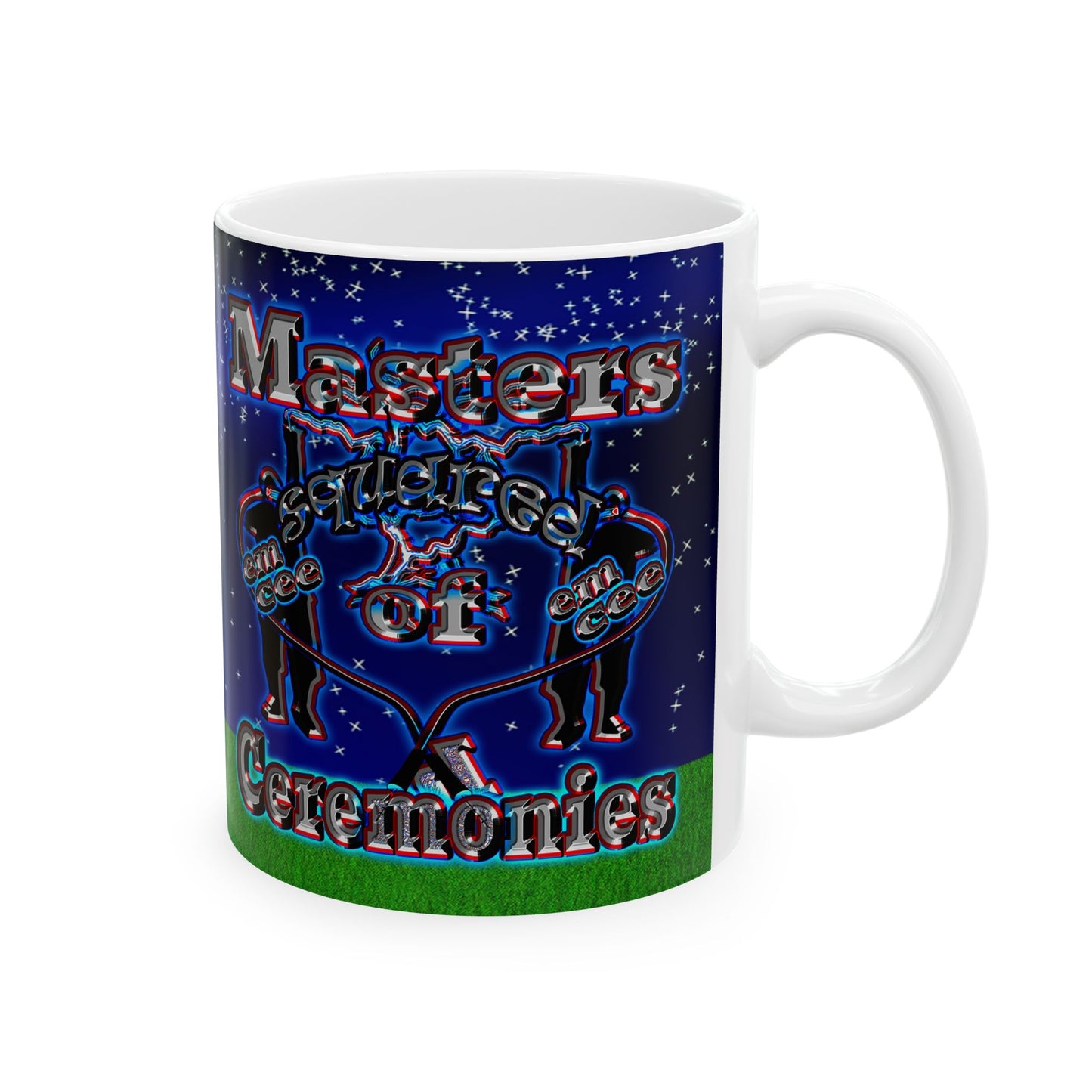 em cee squared - White Mug ('snoops' background)