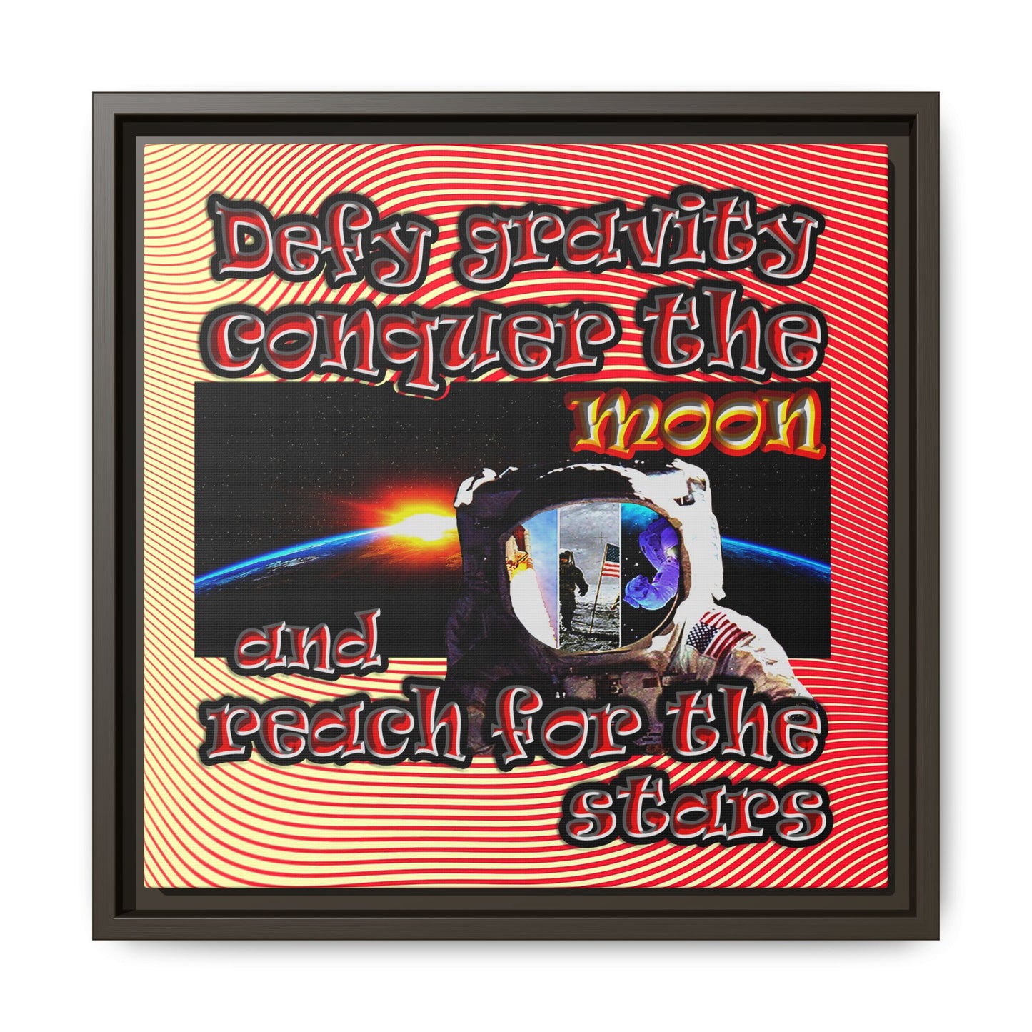 defy conquer reach - framed canvas art (yellow-orange wave)