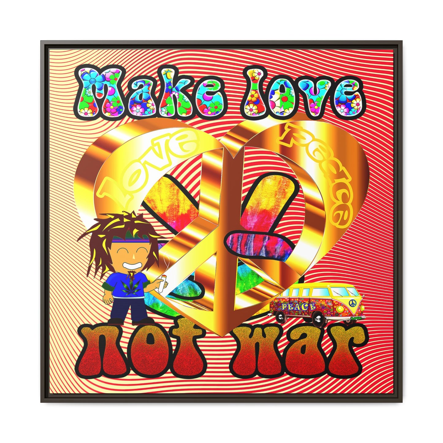 love peace - framed canvas art (yellow-orange wave)