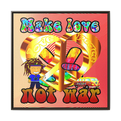 love peace - framed canvas art (yellow-orange wave)