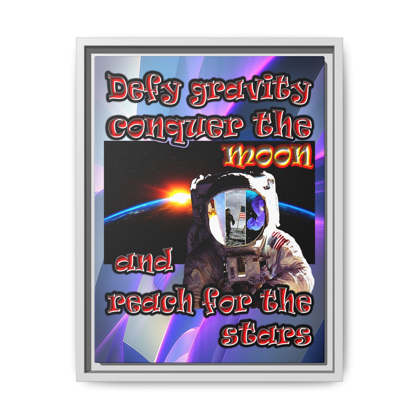 defy conquer reach - framed canvas art (grey-pink wave)