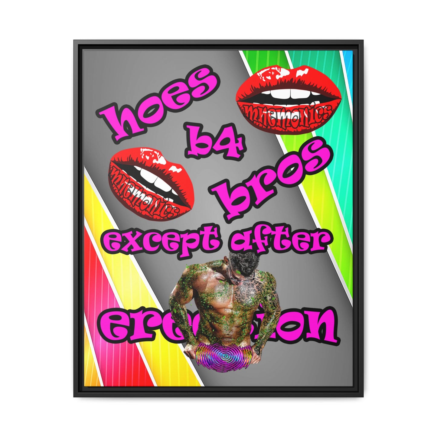 hoes b4 bros - framed canvas art (rainbow split)
