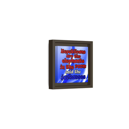 donkeys and elephants - framed canvas art (blue-white wave)