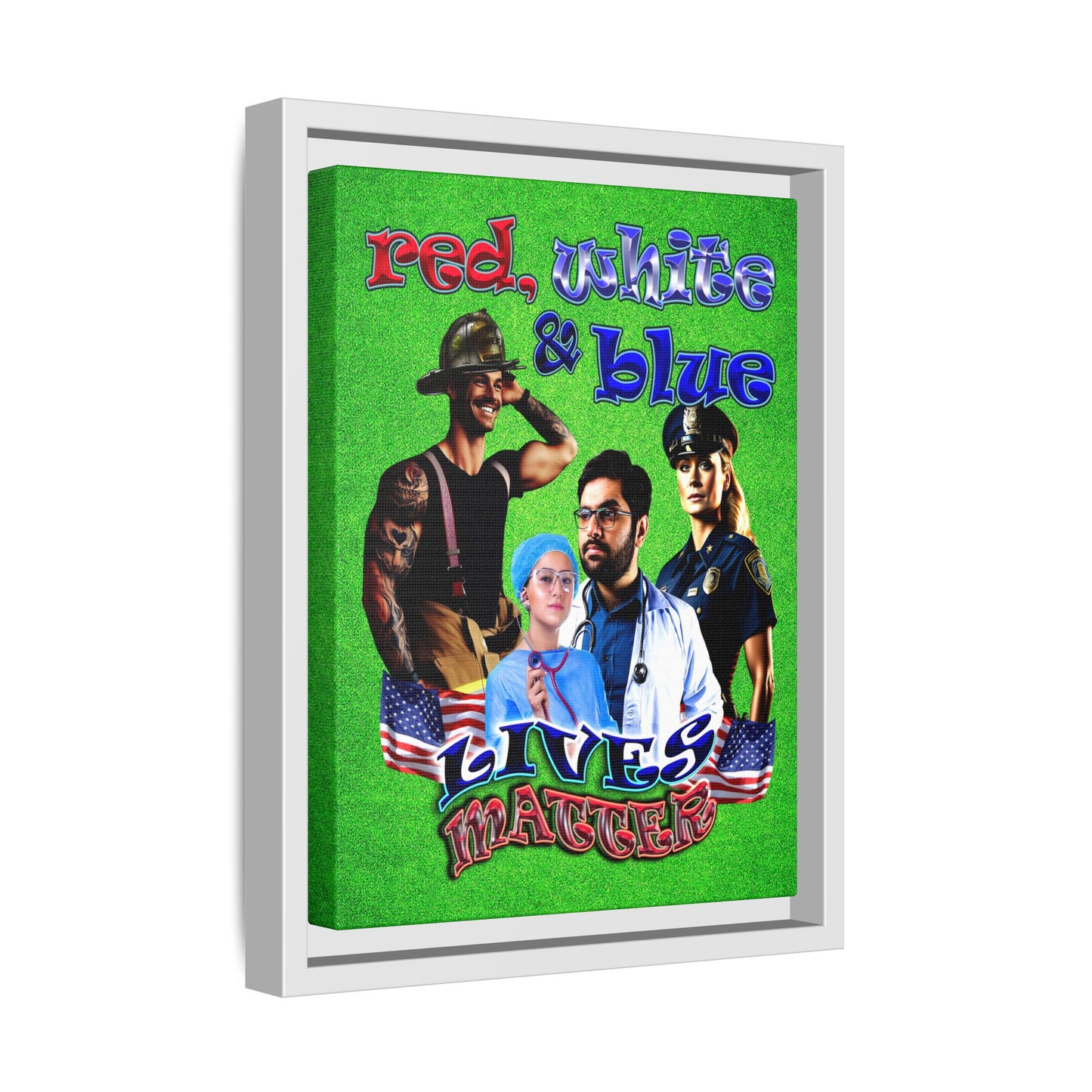 rw&b lives matter - framed canvas art (green turf)