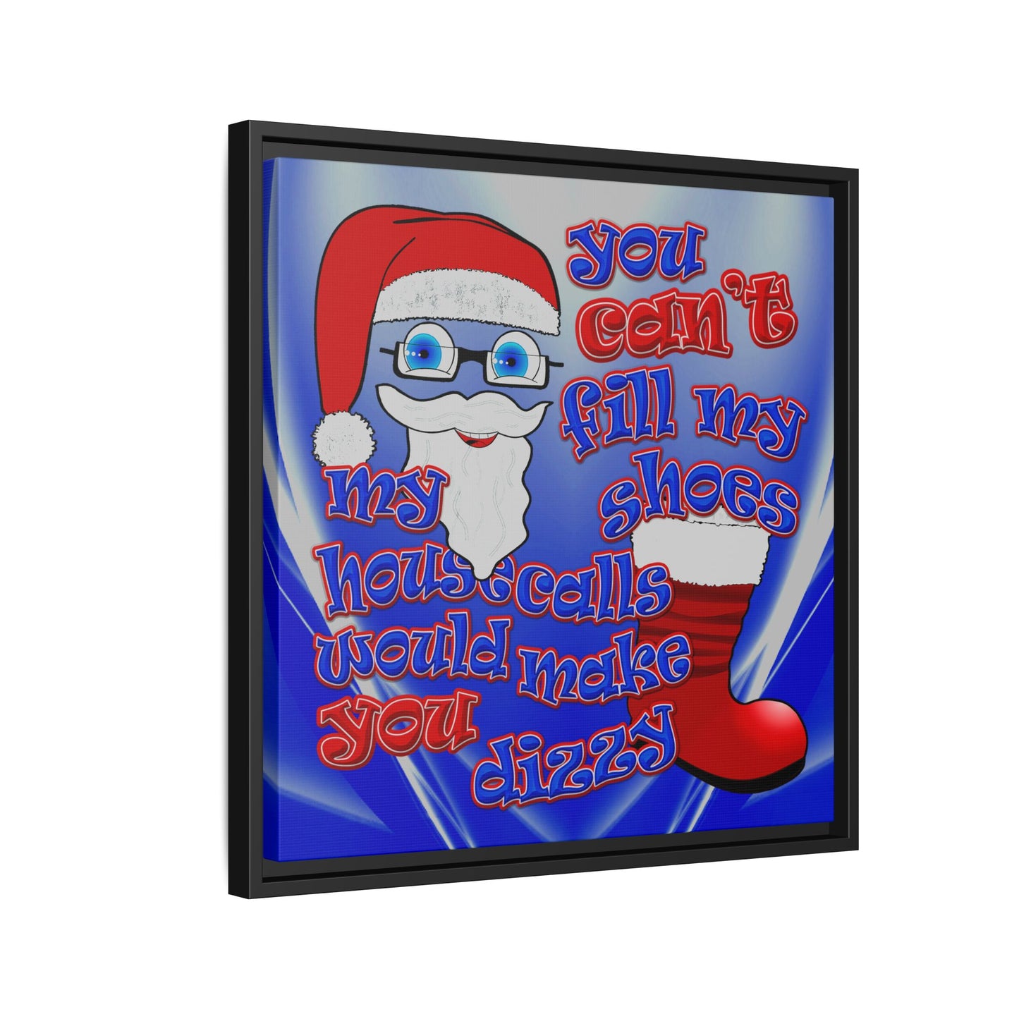 santa's shoes - framed canvas art (blue-white wave)