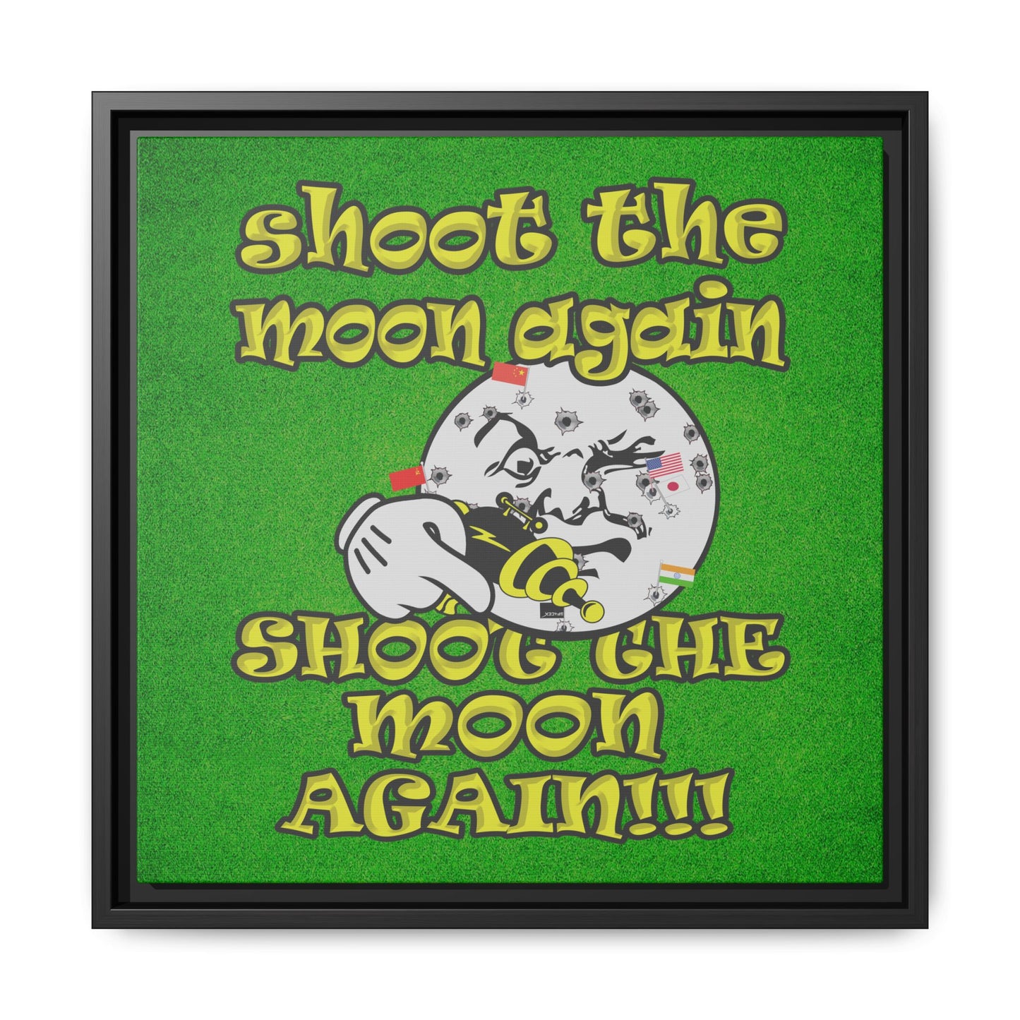 shoot the moon again - framed canvas art (green turf)