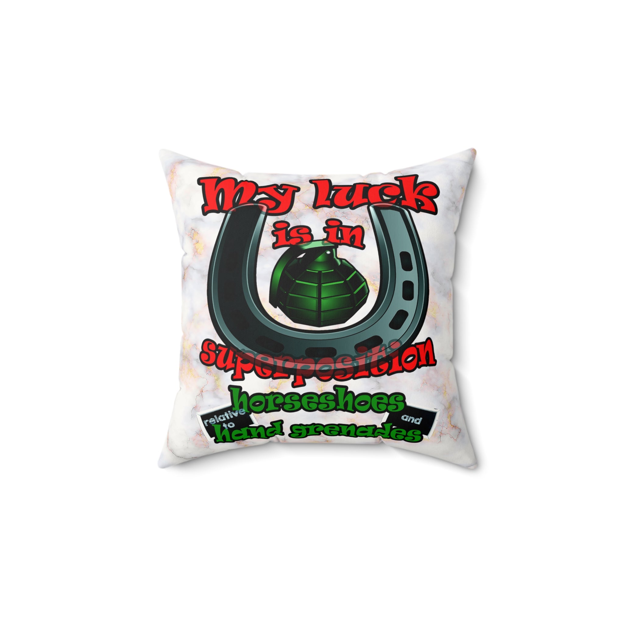 my luck - Faux Suede Square Pillow - (white marble)