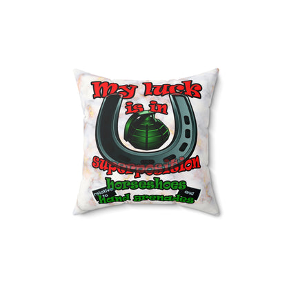 my luck - Faux Suede Square Pillow - (white marble)