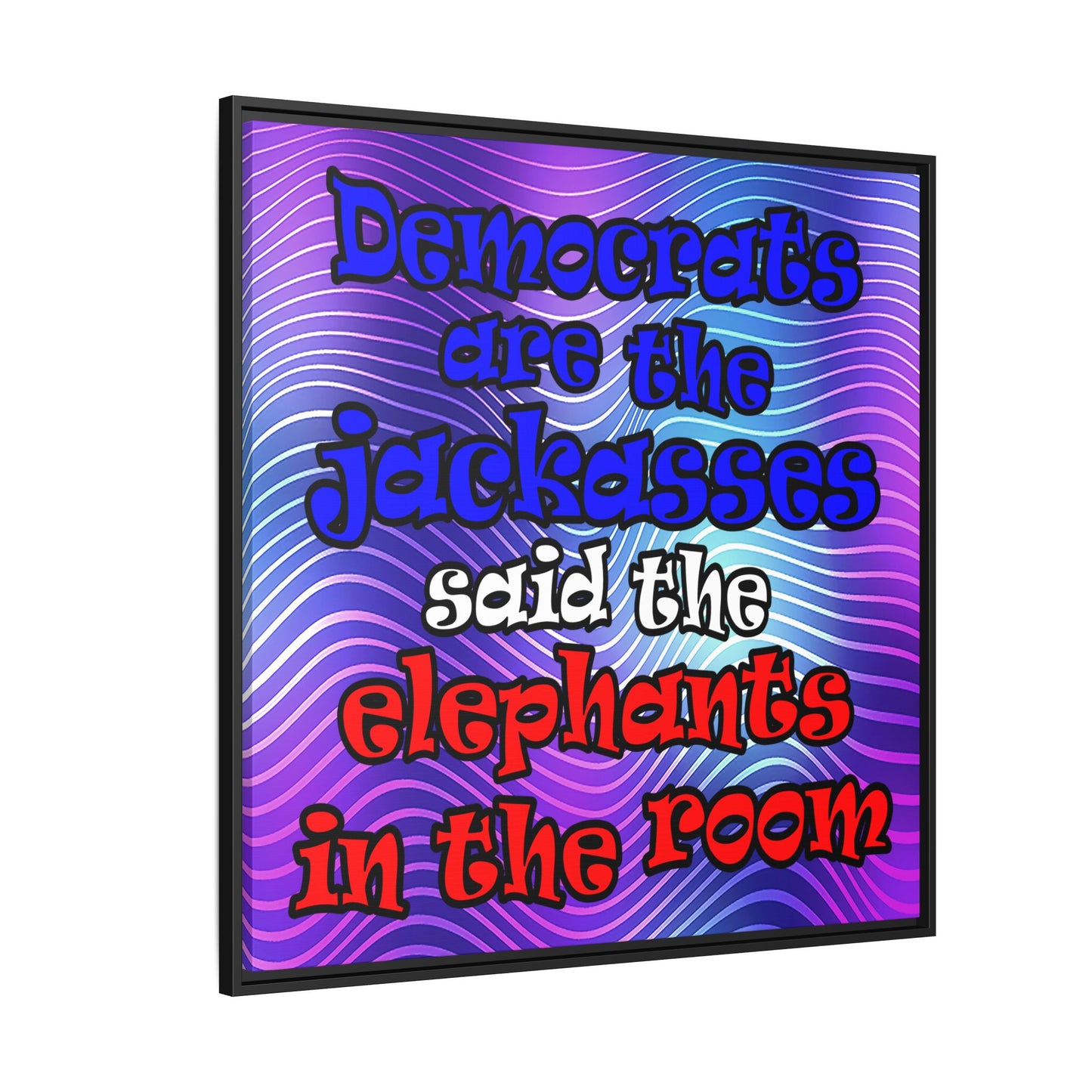 donkeys and elephants - framed canvas art (purple wave)