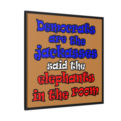 donkeys and elephants - framed canvas art (light brown)