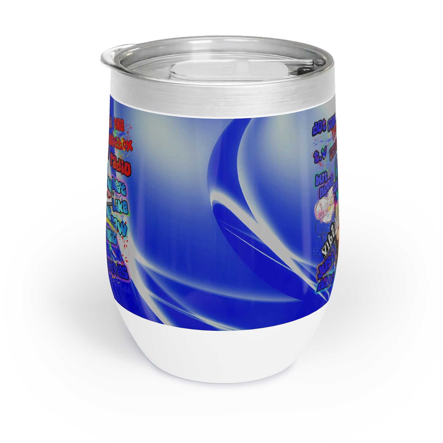 drop the beat - Chill Wine Tumbler  (blue-white wave)