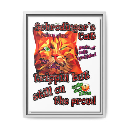 schrodinger's cat - framed canvas art (white)