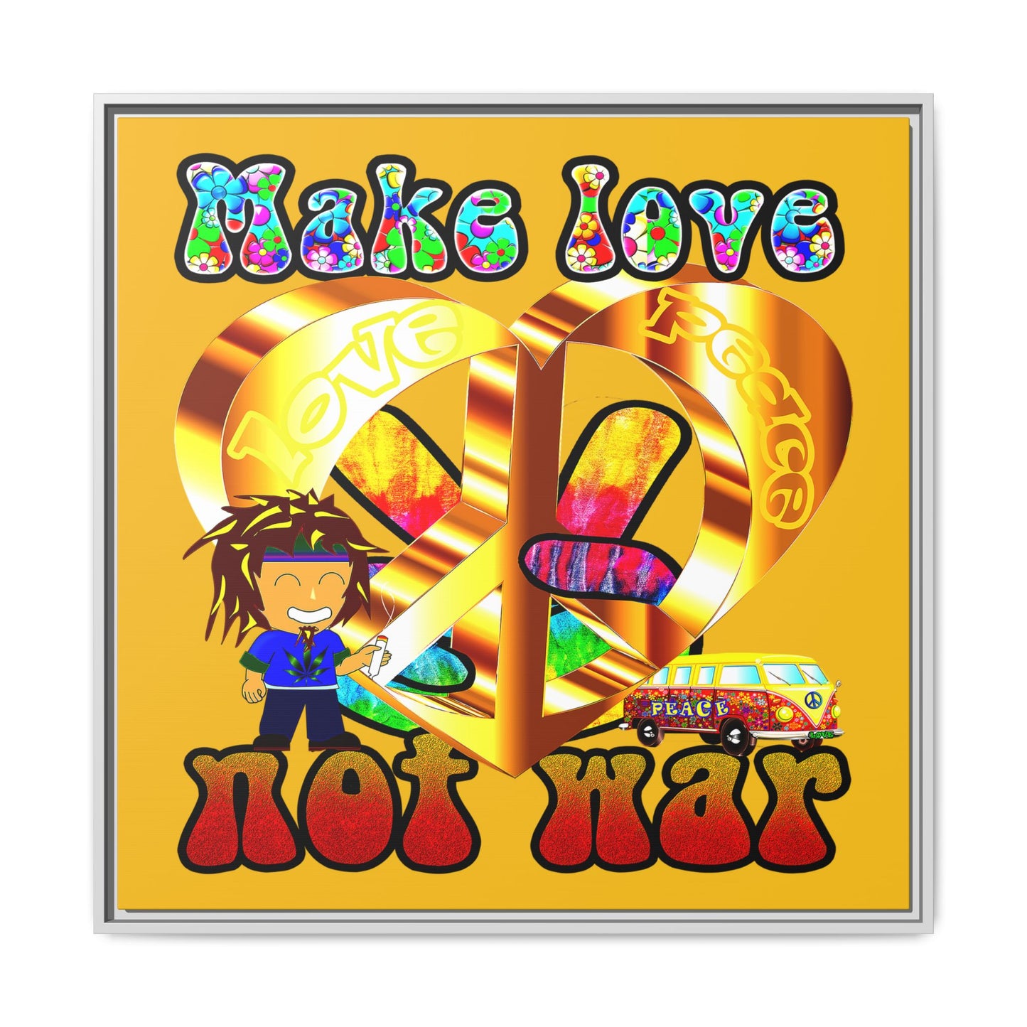 love peace - framed canvas art (yellow)