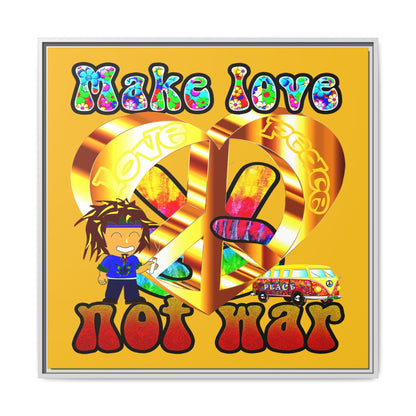 love peace - framed canvas art (yellow)