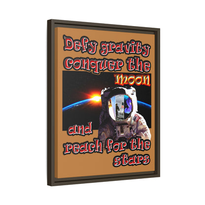 defy conquer reach - framed canvas art (light brown)