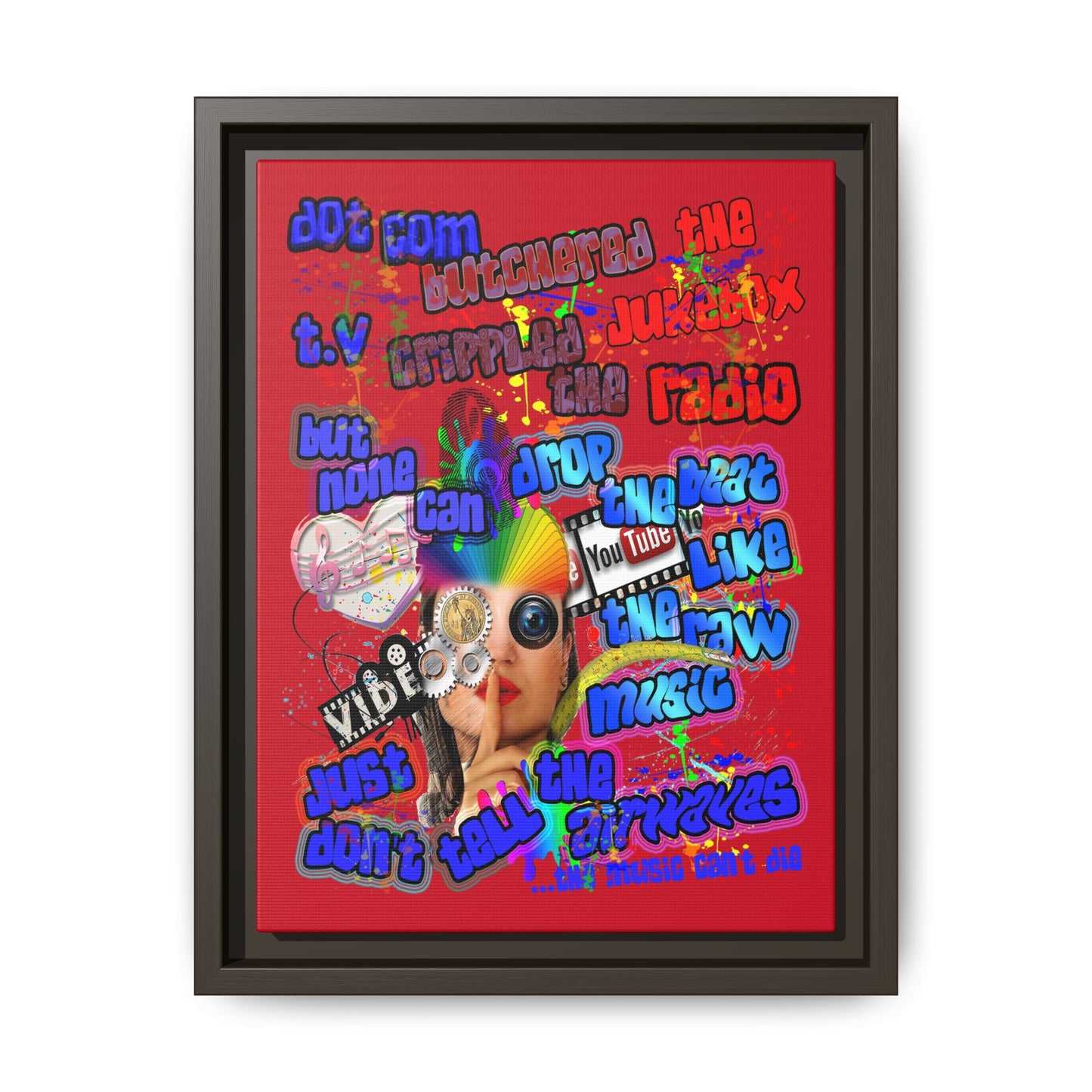 drop the beat - framed canvas art (dark red)