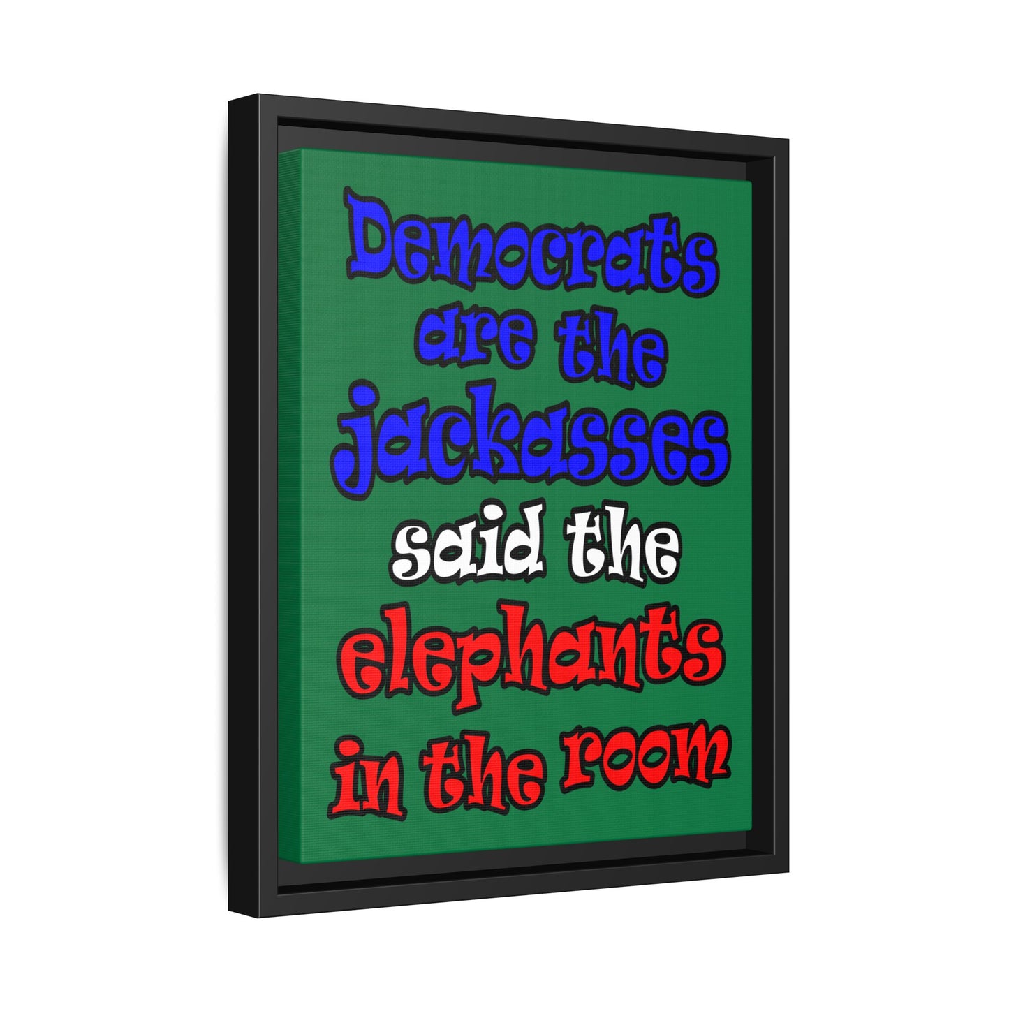 donkeys and elephants - framed canvas art (dark green)