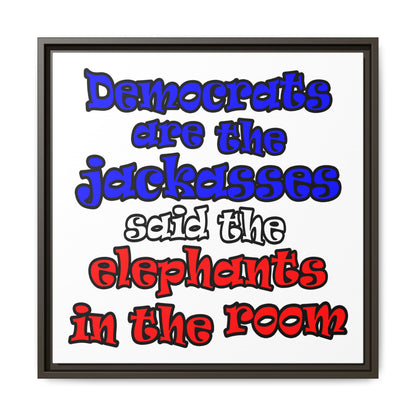 donkeys and elephants - framed canvas art (white)