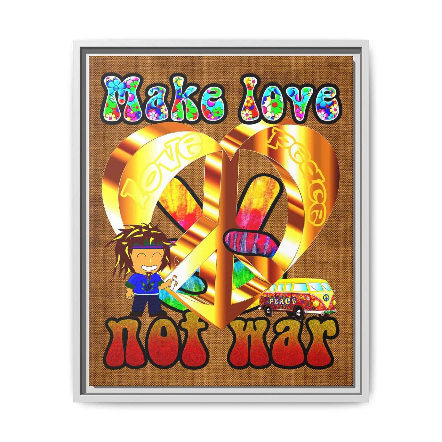 love peace - framed canvas art (brown papyrus)