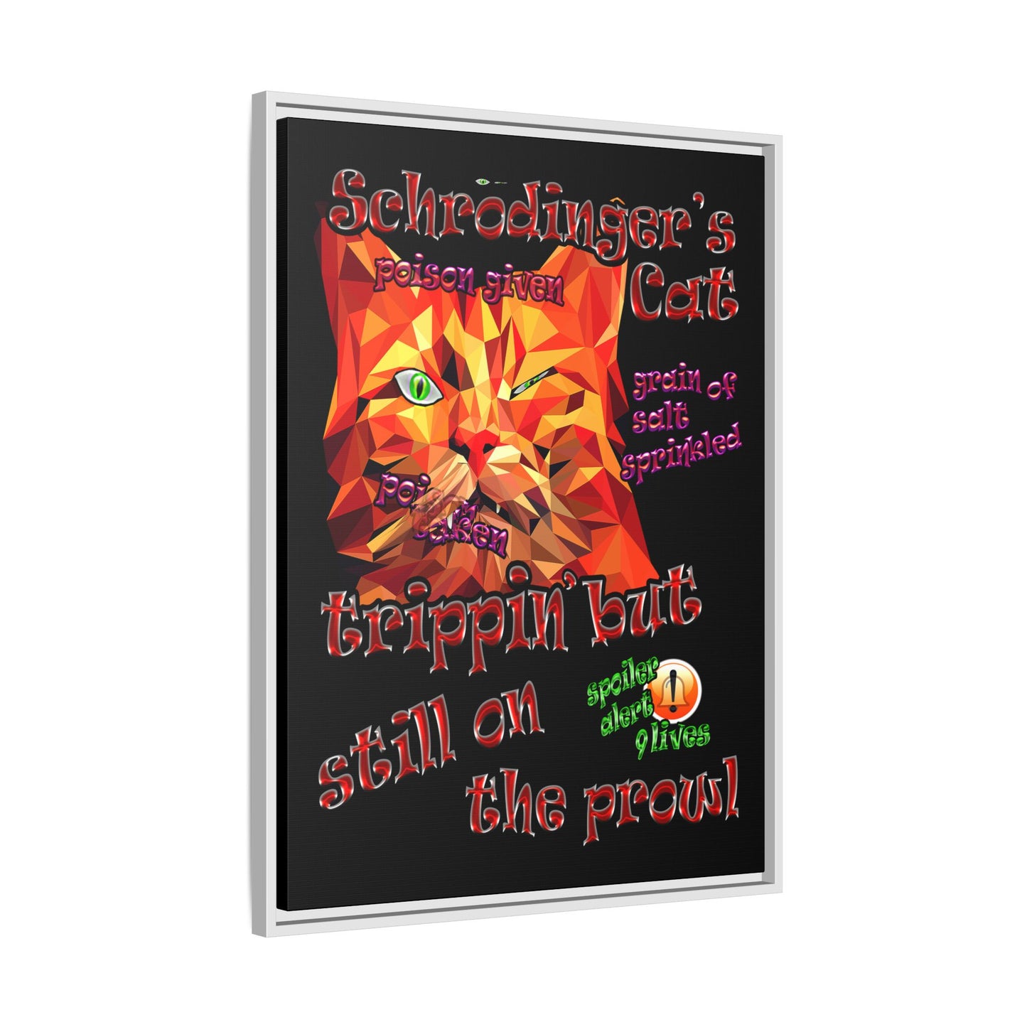 schrodinger's cat - framed canvas art (black)