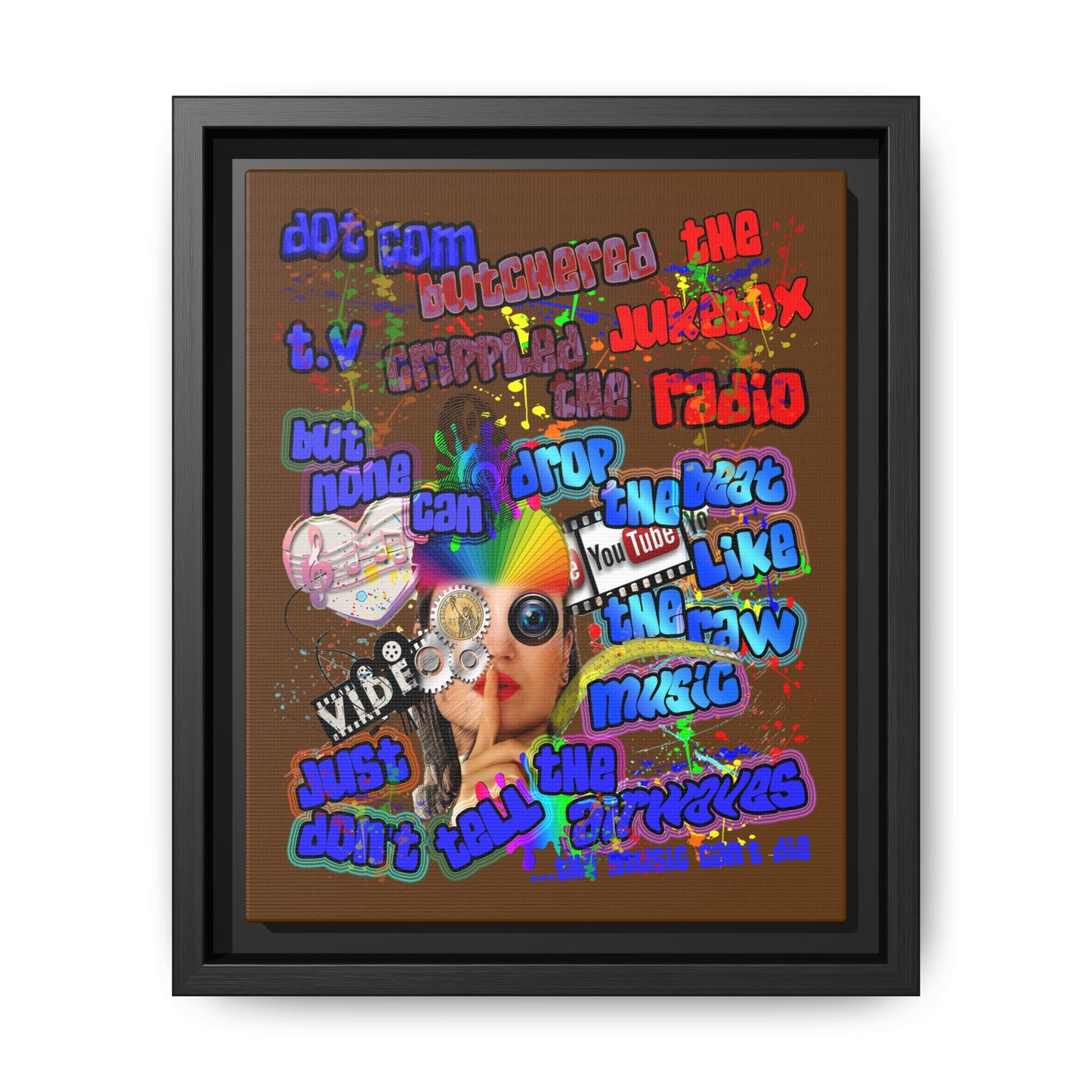 drop the beat - framed canvas art (brown)