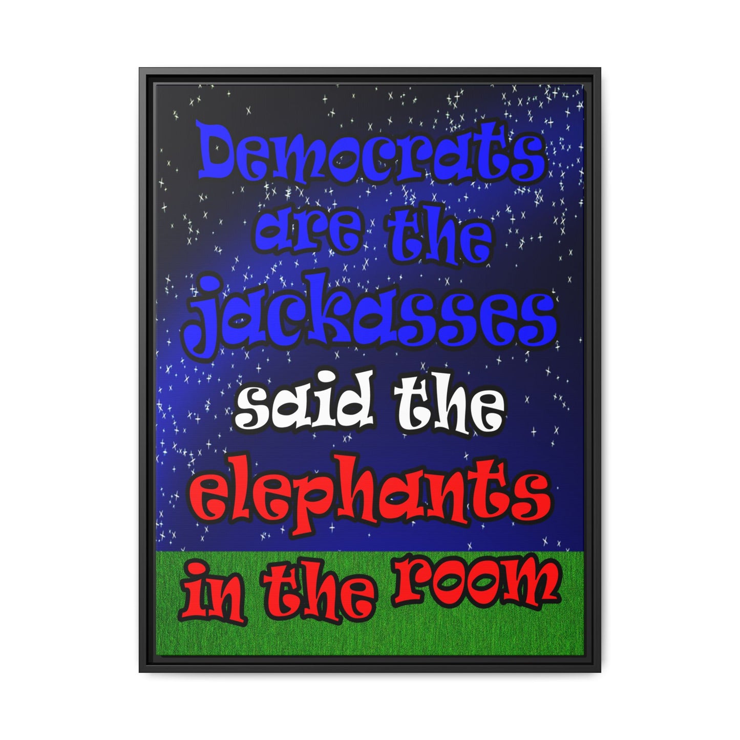donkeys and elephants - framed canvas art ('snoops' background)