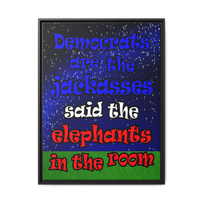 donkeys and elephants - framed canvas art ('snoops' background)